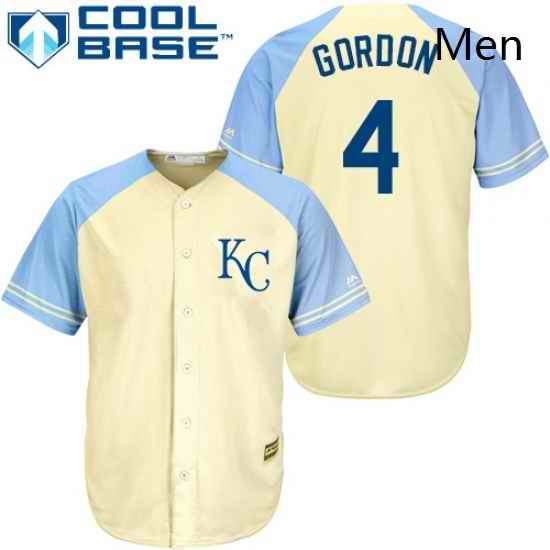 Mens Majestic Kansas City Royals 4 Alex Gordon Replica Cream Exclusive Vintage Cool Base MLB Jersey